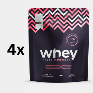 WHEY PROTEIINIJAUHE Metsämansikka 4x1kg VÄHÄLAKTOOSINEN 
