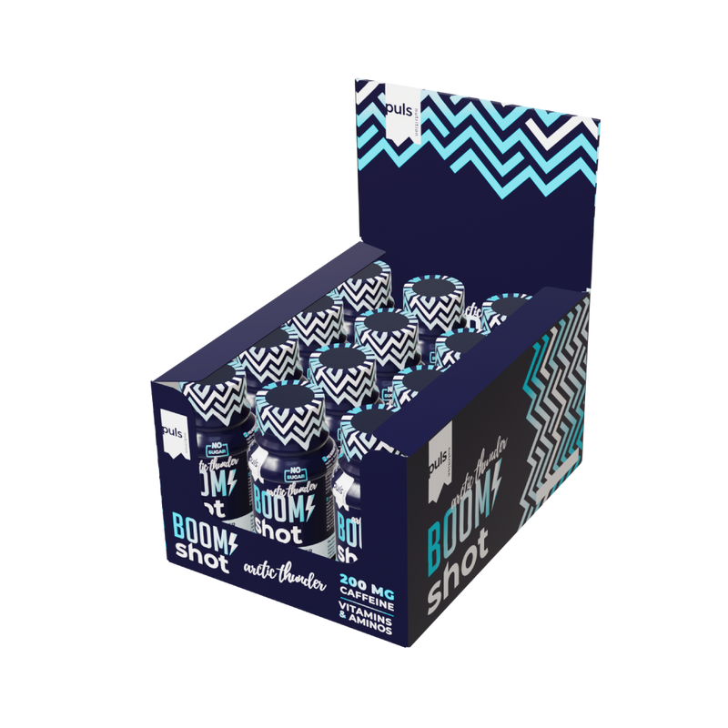 PULS Nutrition Boom Pre-workout PWO shotti Arctic thunder laatikko 12kpl