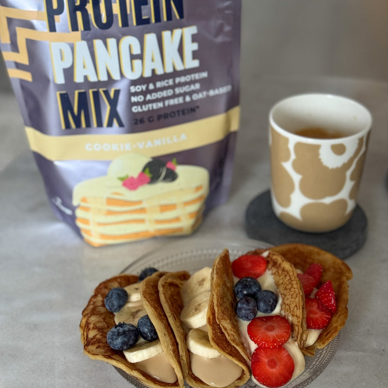PULS Nutrition Vegan Protein Pancake Mix keksi-vanilja tarjoiluehdotus