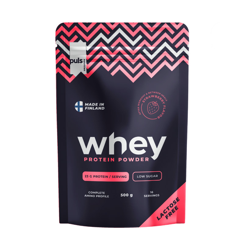 PULS Nutrition WHEY Proteiinijauhe Mansikka Laktoositon 500 g