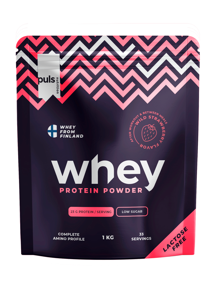 WHEY PROTEIINIJAUHE Metsämansikka 1kg LAKTOOSITON