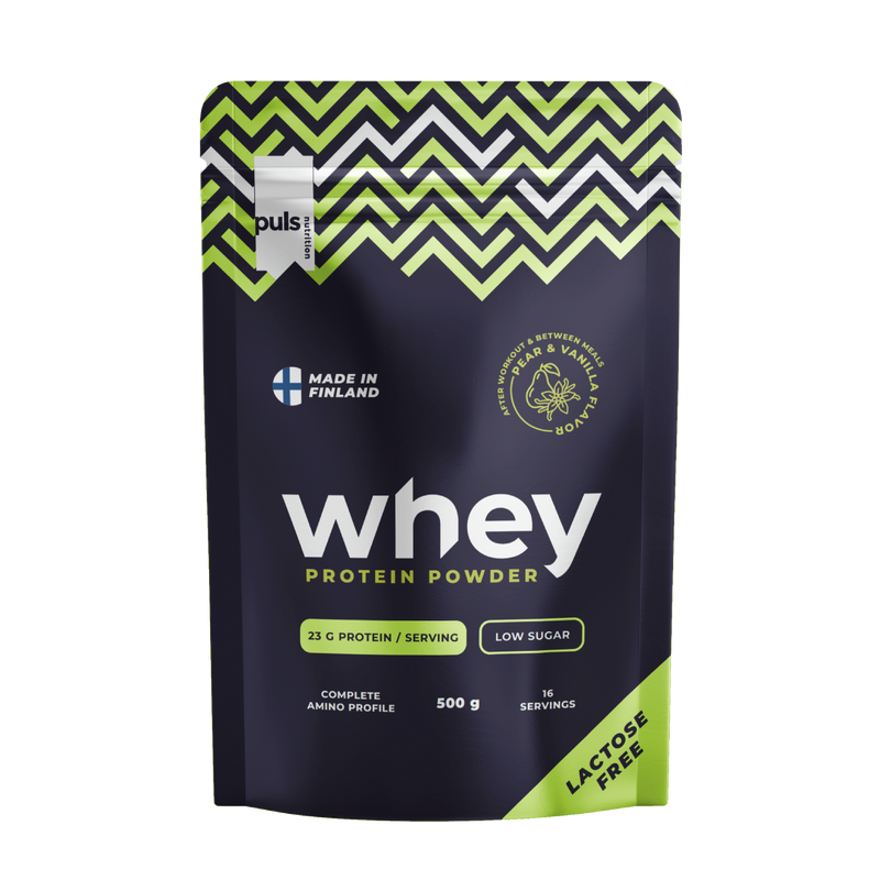 PULS Nutrition WHEY Proteiinijauhe Paaryna & vanilja Laktoositon 500 g