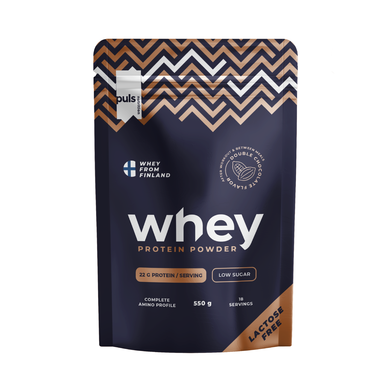 PULS Nutrition WHEY proteiini jauhe tuplasuklaa Laktoositon 500 g