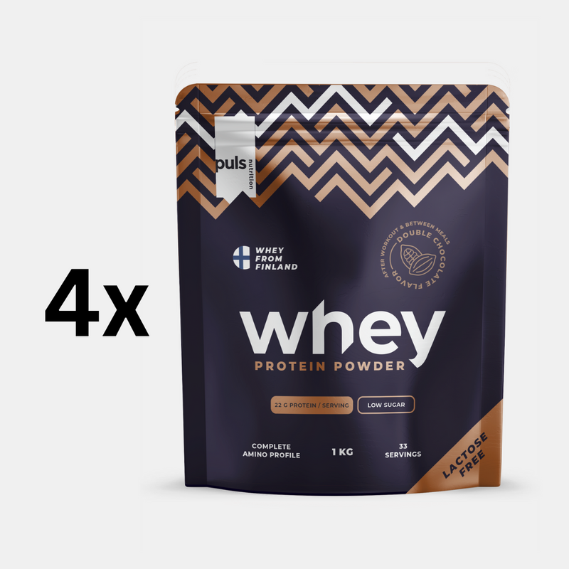 WHEY PROTEIINIJAUHE Tuplasuklaa 4x1kg LAKTOOSITON