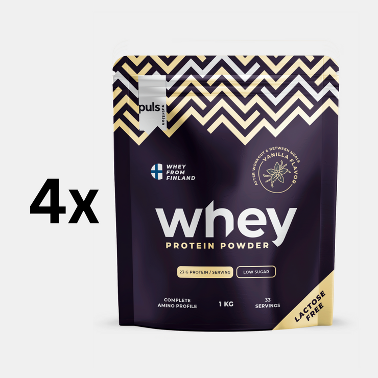 WHEY PROTEIINIJAUHE Vanilja 4x1kg LAKTOOSITON